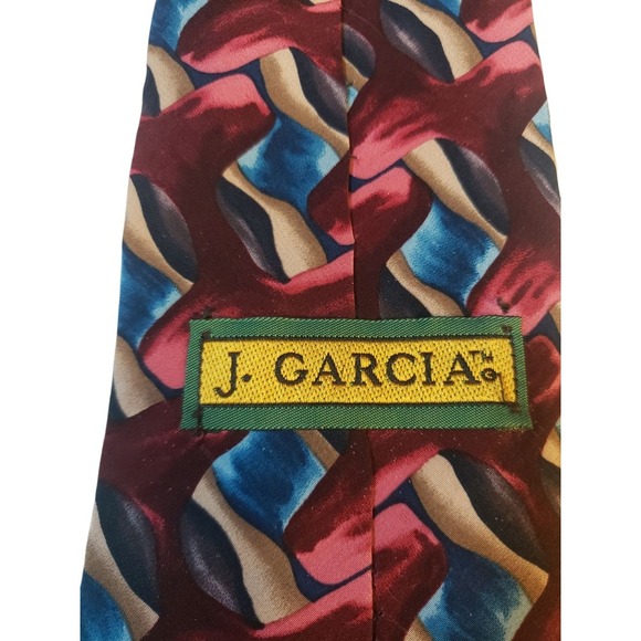 J Garcia Mens Tie Necktie Designer Luxury Red Blue Tan Abstract Corporate Casual - Picture 4 of 11